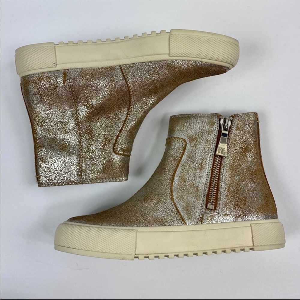 Frye Metallic Bronze Leather Zip Ankle Sneakers